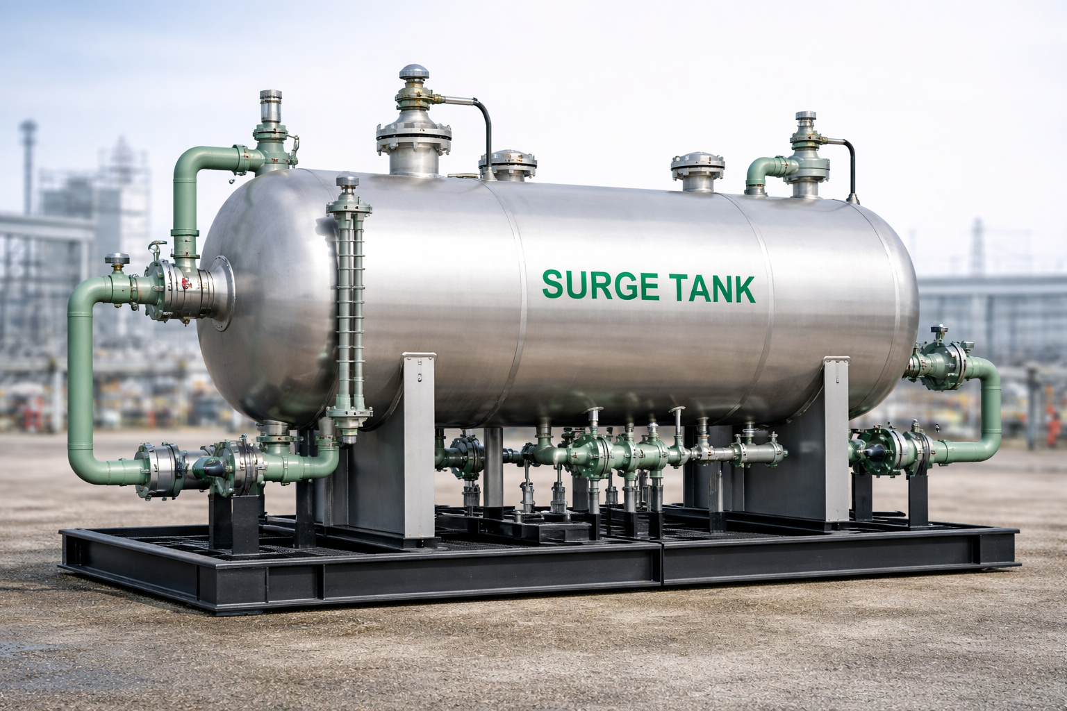 Industrial surge tank at oil facility